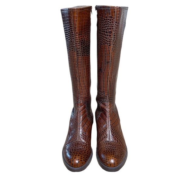 Franco Sarto L-Tribute Brown Leather Crocodile Embossed Tall Boots Women's Sz 8 - Picture 5 of 12